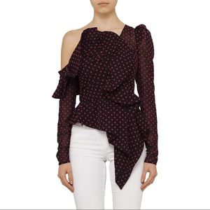 Self Portrait Plumetis Top in Red and Navy size 4